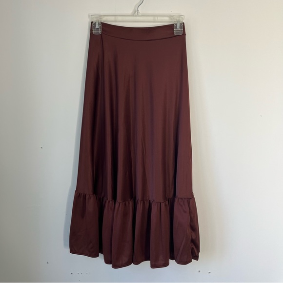 Vintage Premiere Chocolate Brown Midi Ruffle Skirt - Picture 1 of 8